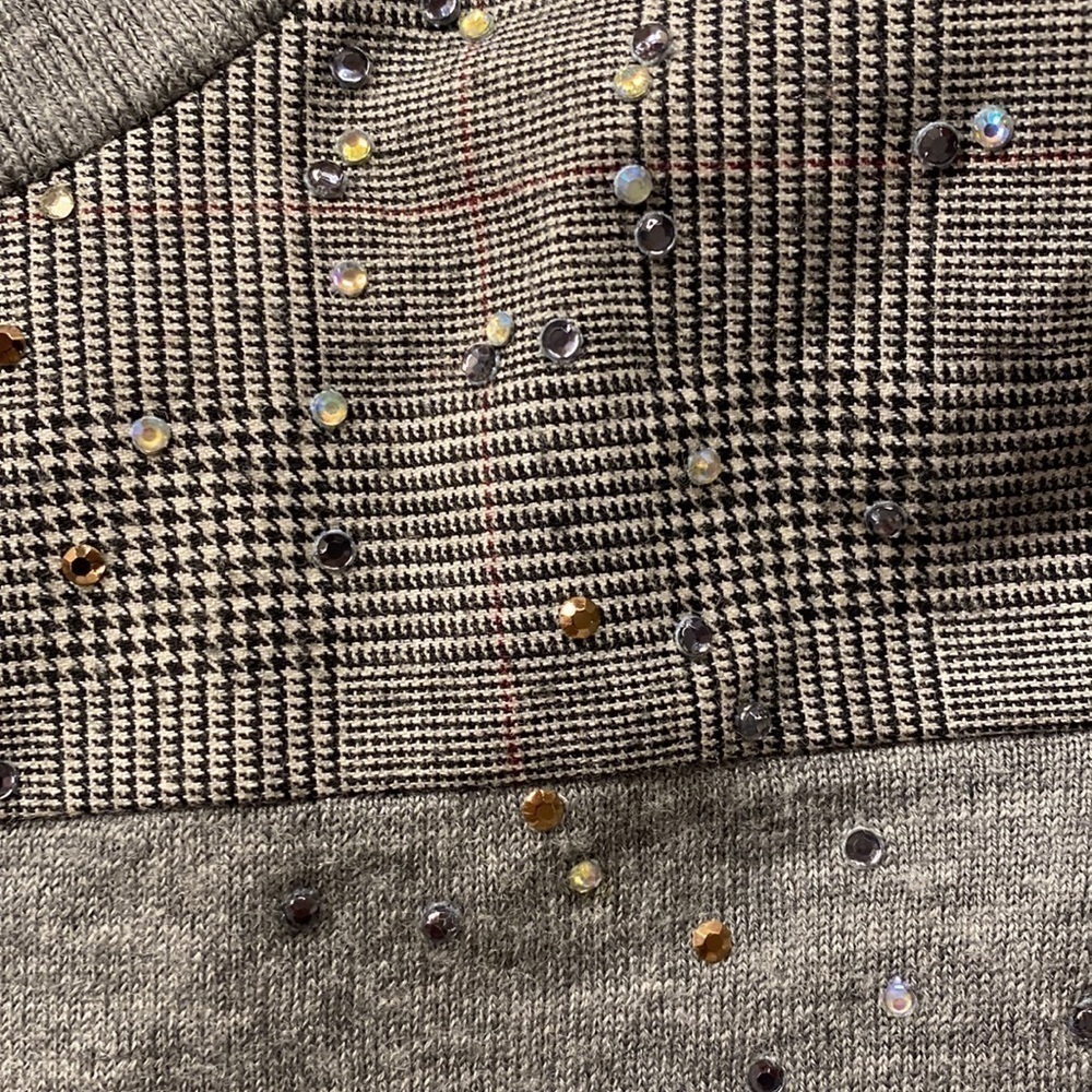 J Crew XXS Rhinestone Plaid Sweater Heather Grey NWOT - Picture 10 of 11